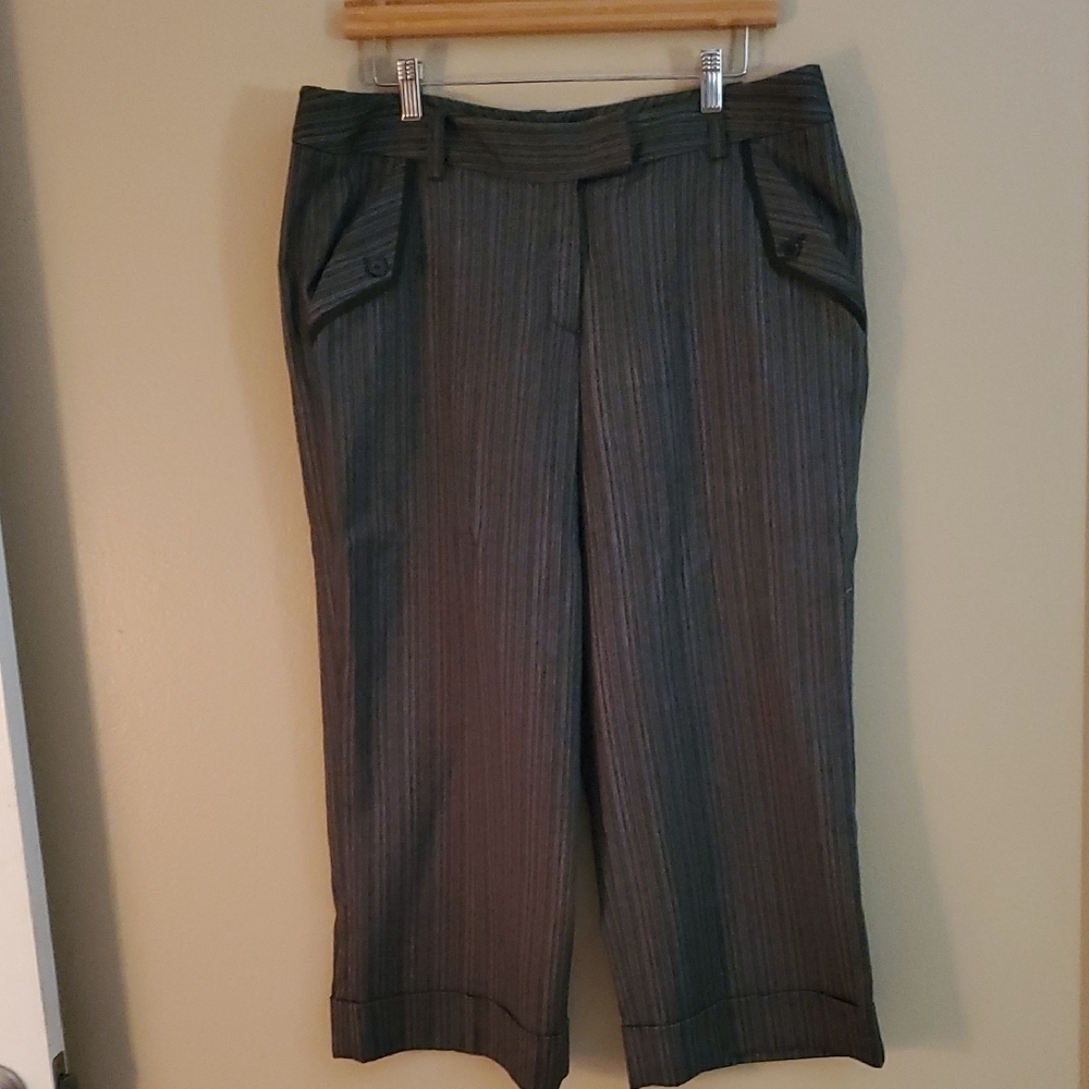 Larry Levine Charcoal Pinstripe Trousers Mid Calf Length